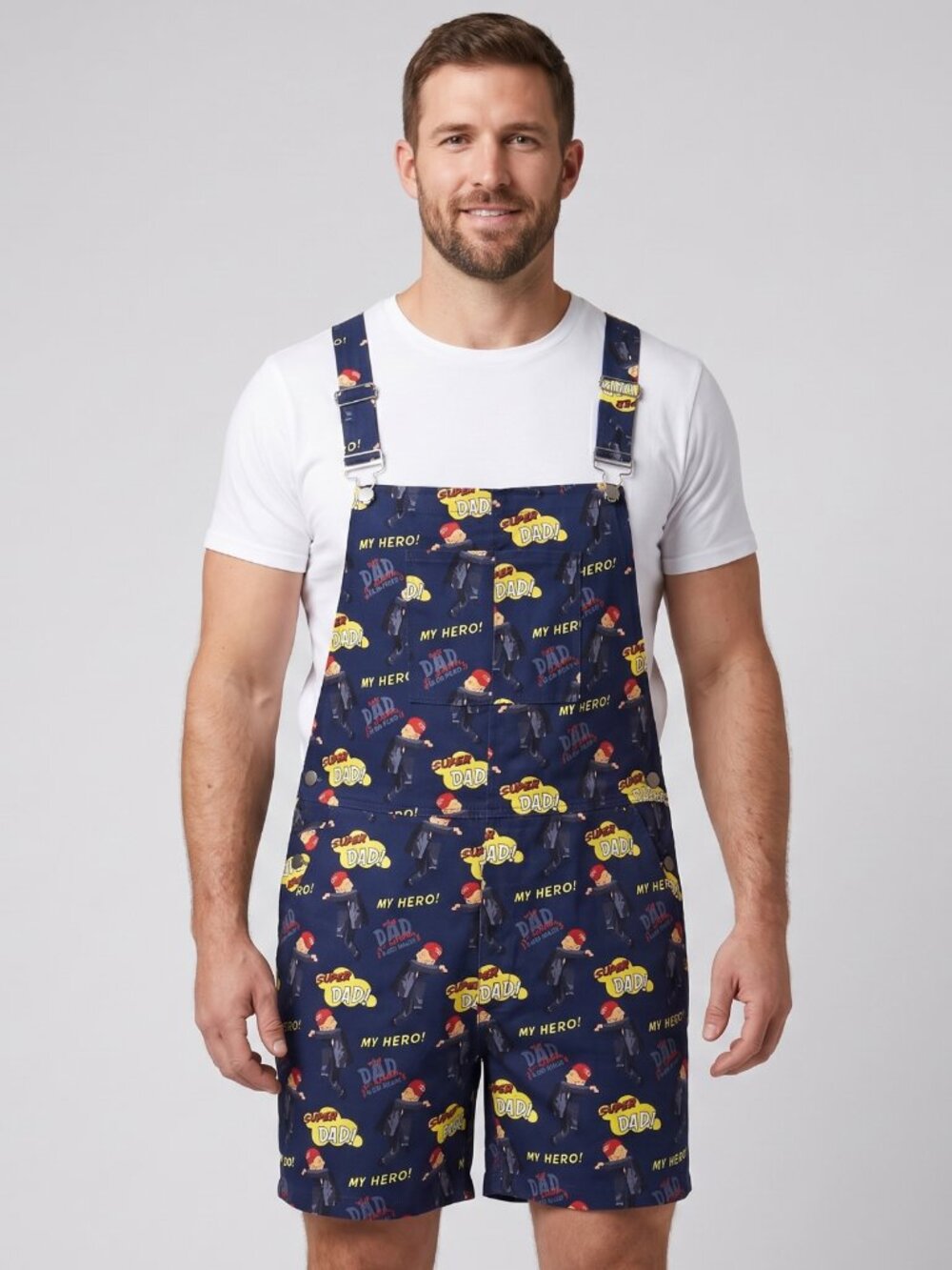 NWT | My Hero Dad Superhero Pattern Graphic Bib Overalls | X-Large